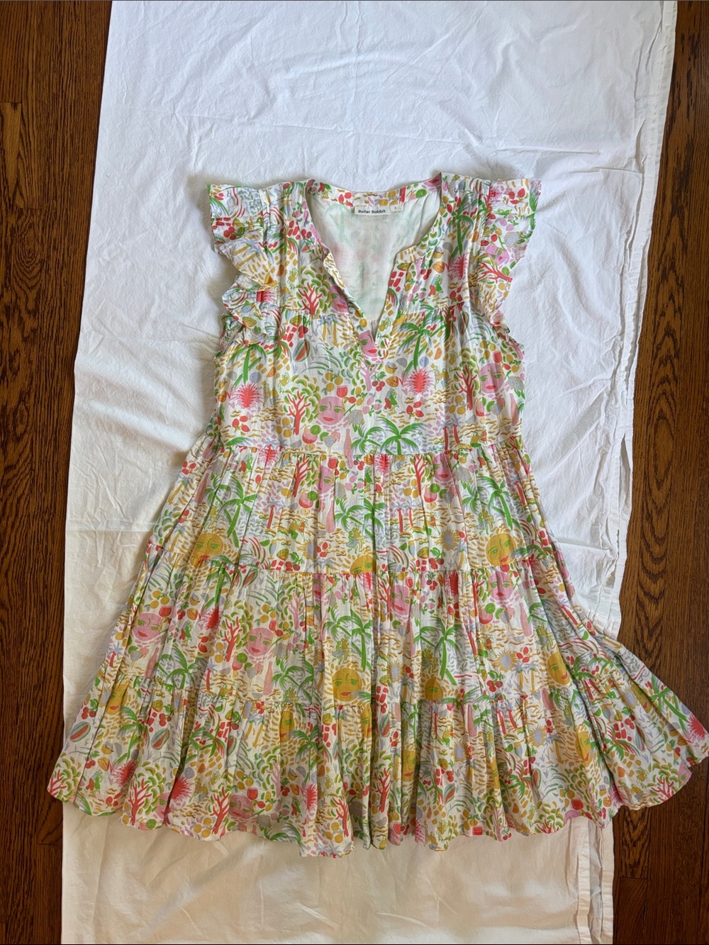 Roller Rabbit Floral Tiered Dress in Pink, Green & Yellow